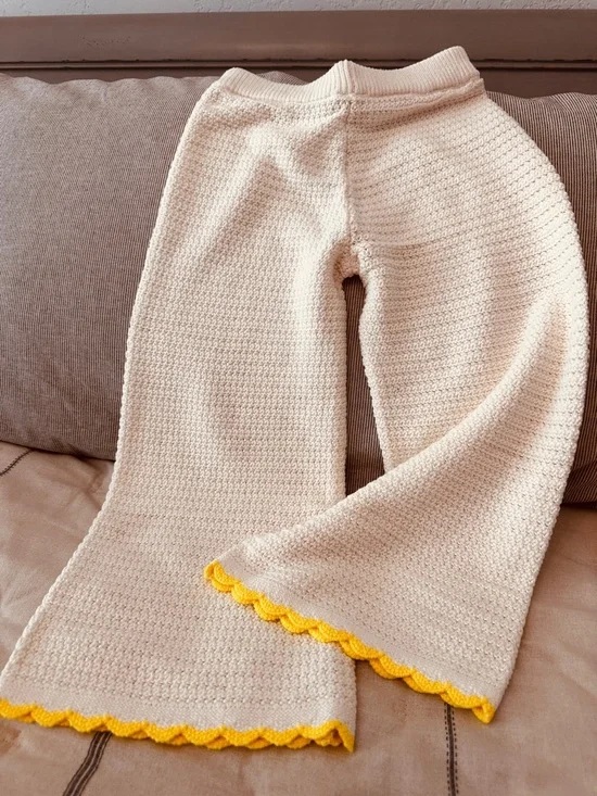 GAP Crocheted Flare Pants with Yellow Scalloped Trim - Picture 1 of 5